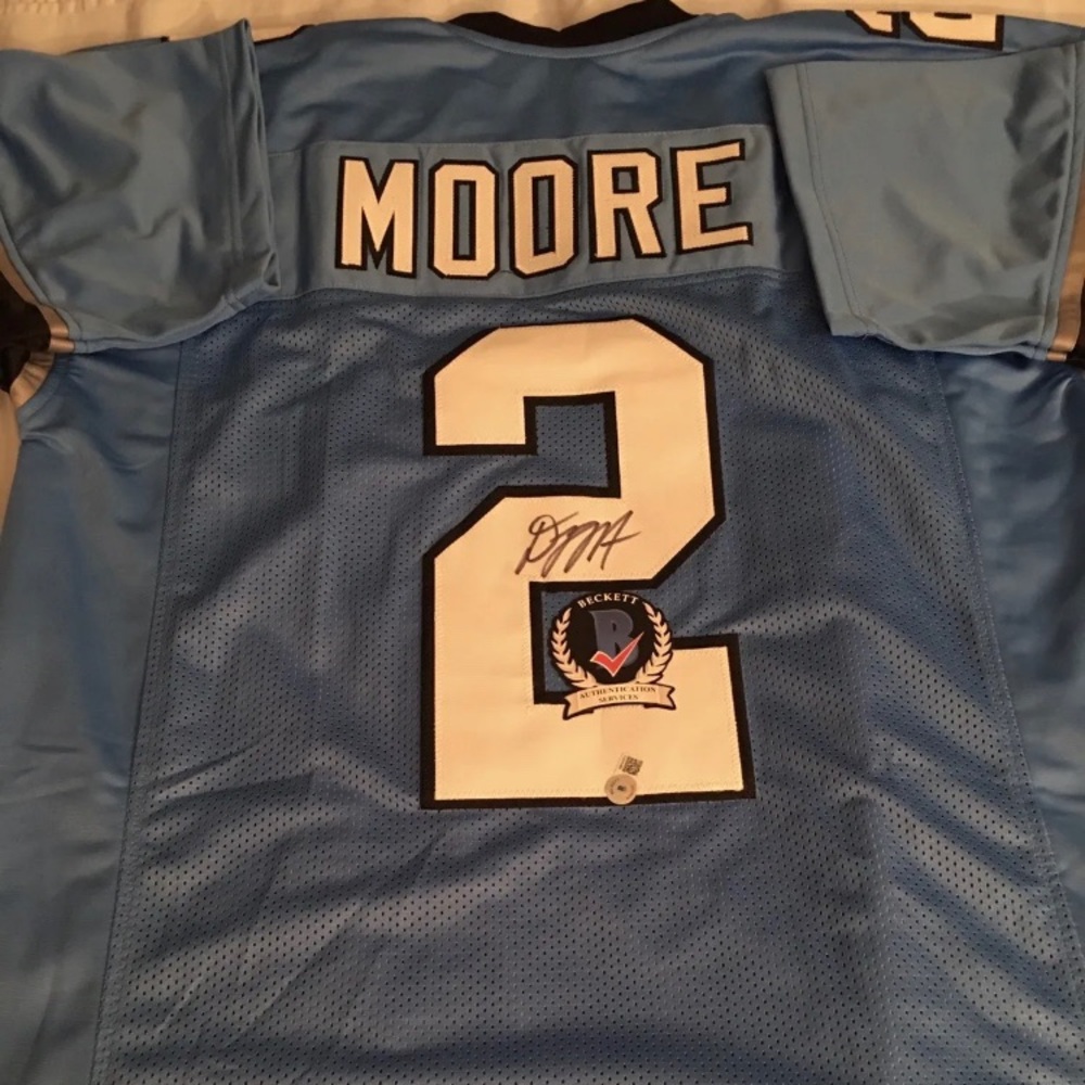 DJ Moore Autographed Carolina Panthers Blue Custom Football Jersey - BAS